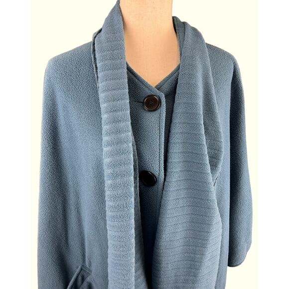 Le Moda Poncho Womens One Size Scarf Fleece Cape Jacket Blue Button Pockets - Picture 6 of 8